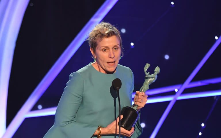 Frances McDormand won outstanding performance by a lead actress for her role as a mother seeking to avenge the rape and murder of her daughter in "Three Billboards Outside Ebbing, Missouri"