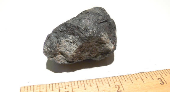 This rock, found in a Novato, Calif. woman's backyard, was thought to be a meteorite deposited by an Oct. 17, 2012 meteor, but is in fact just a rock.