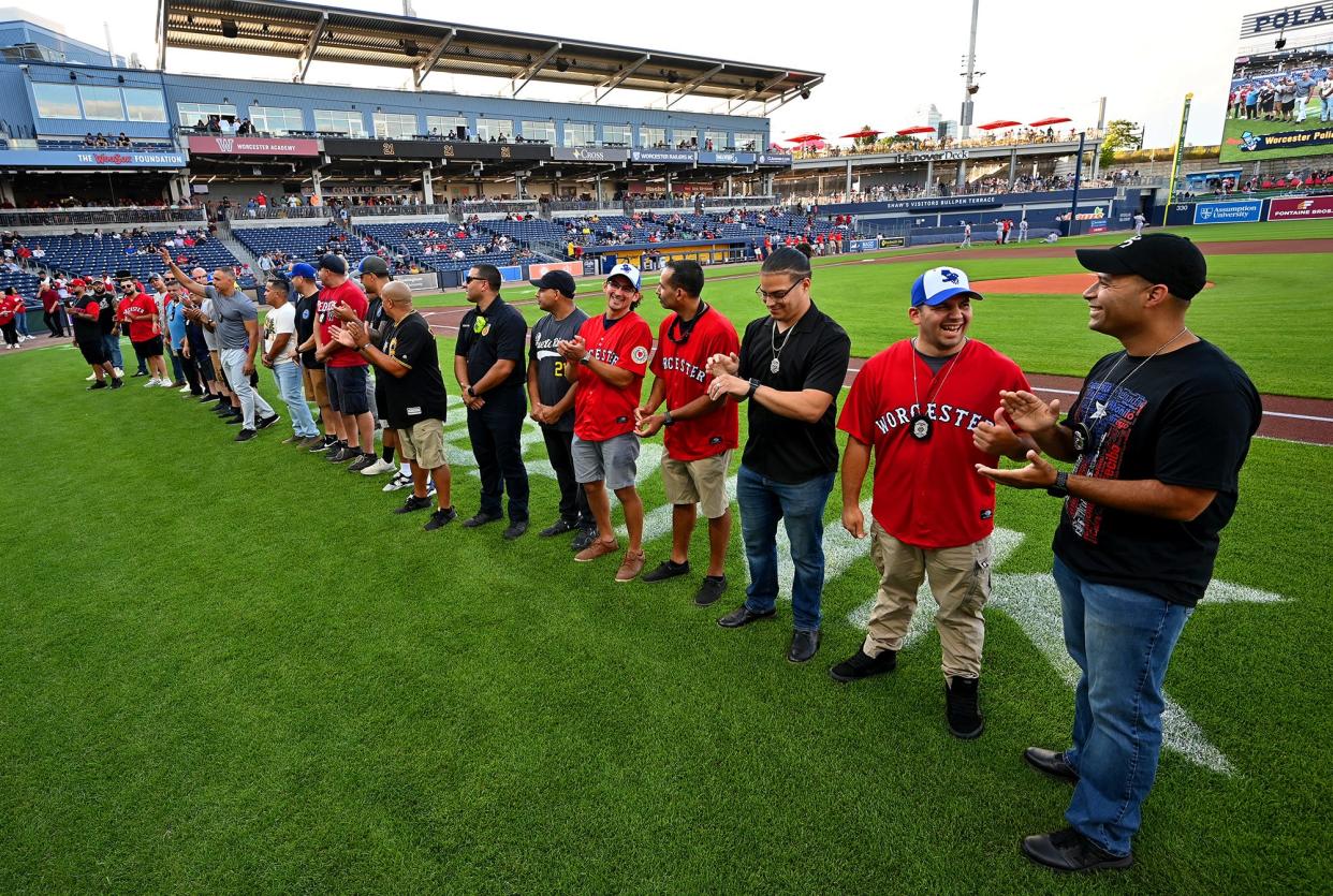 First responders, including nine Worcester police officers and six Worcester firefighters, plus six police officers from surrounding towns, were honored Thursday night.