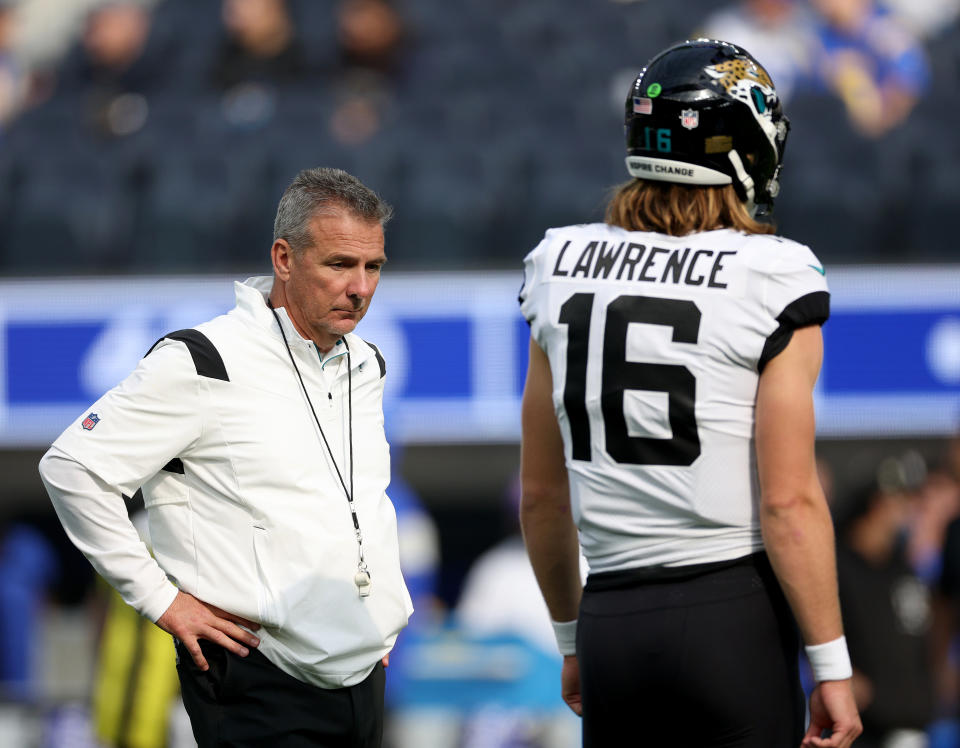 Urban Meyer's first season in charge of Trevor Lawrence (16) and the Jaguars has been one mess after another. (Photo by Harry How/Getty Images)Urban Meyer's first season in charge of Trevor Lawrence (16) and the Jaguars has been one mess after another. (Photo by Harry How/Getty Images)