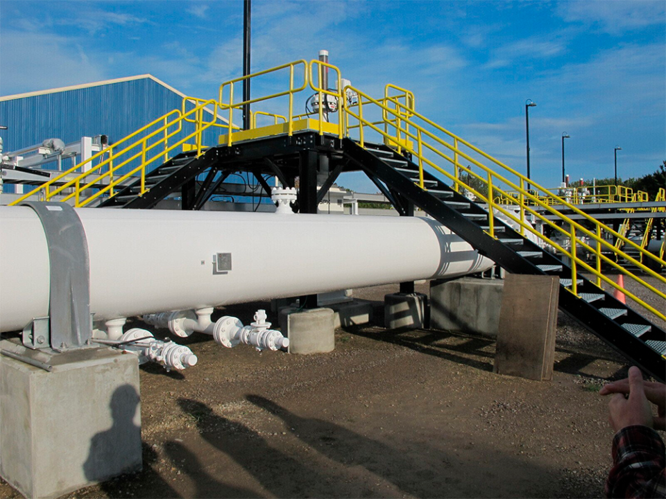  An above-ground section of Enbridge’s Line 5 at the pump station in Mackinaw City, Mich.