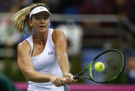 Tennis - Fed Cup Final - Belarus v United States - rubber 1 - Chizhovka Arena, Minsk, Belarus, November 11, 2017 - Coco Vandeweghe of the U.S. in action against Aliaksandra Sasnovich of Belarus. REUTERS/Vasily Fedosenko