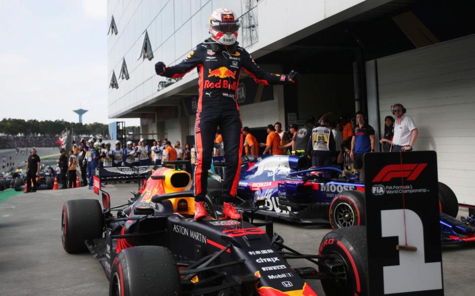 Max Verstappen won a chaotic Brazilian Grand Prix, leading Pierre Gasly and Lewis Hamilton home - REUTERS