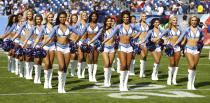 <p>Tennessee Titans cheerleaders perform before an NFL football game between the Titans and the Baltimore Ravens Sunday, Nov. 5, 2017, in Nashville, Tenn. (AP Photo/Wade Payne) </p>