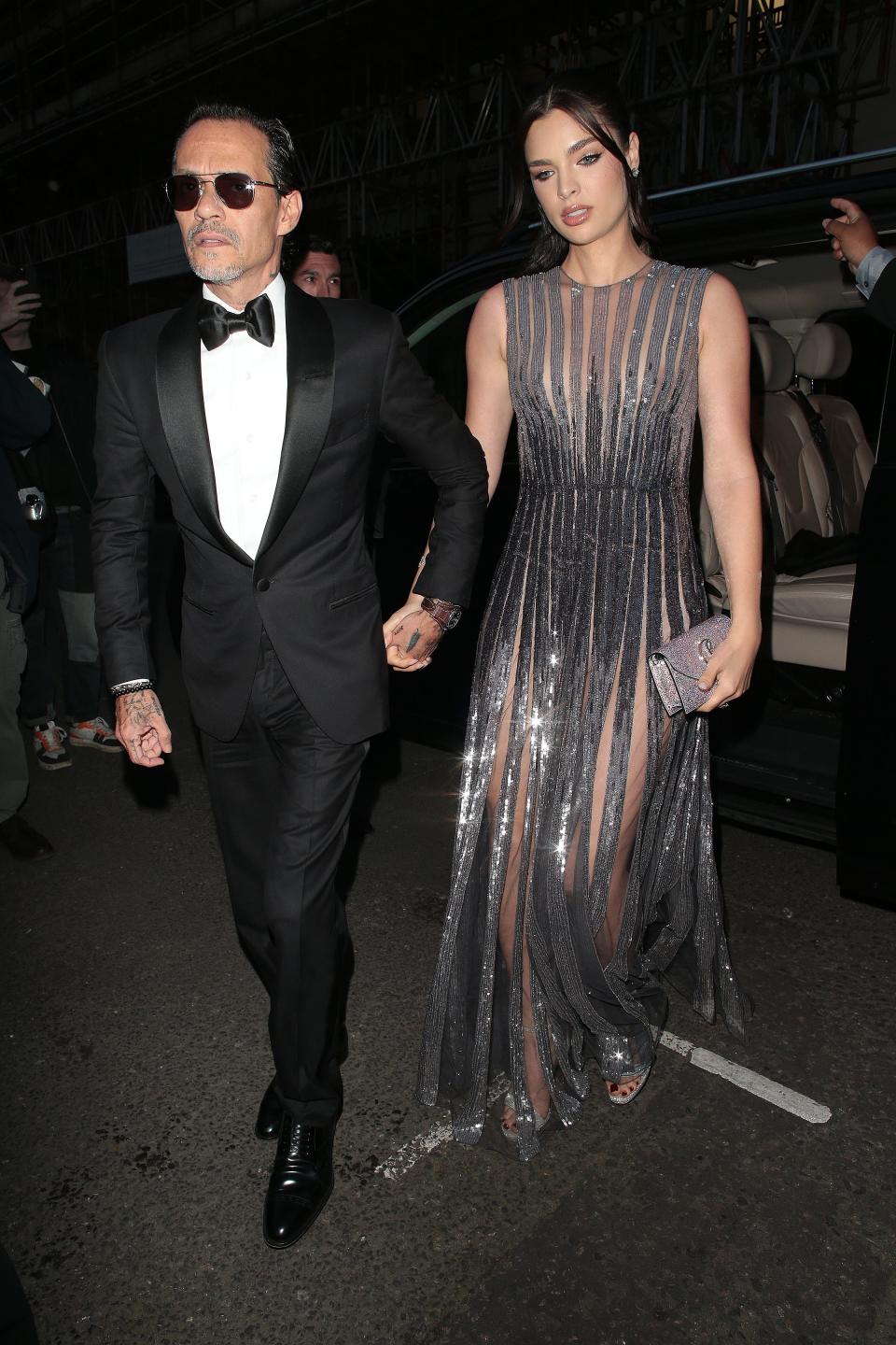 Marc Anthony and Nadia Ferreira attend Victoria Beckham's 50th birthday on April 20, 2024.