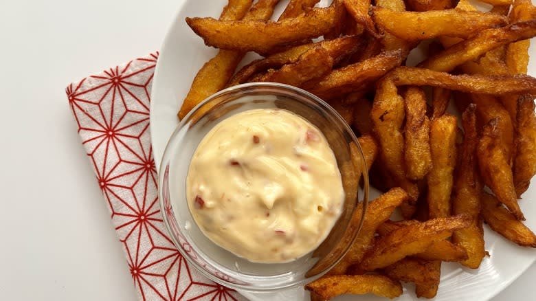 plate of rutabaga fries with mayonnaise