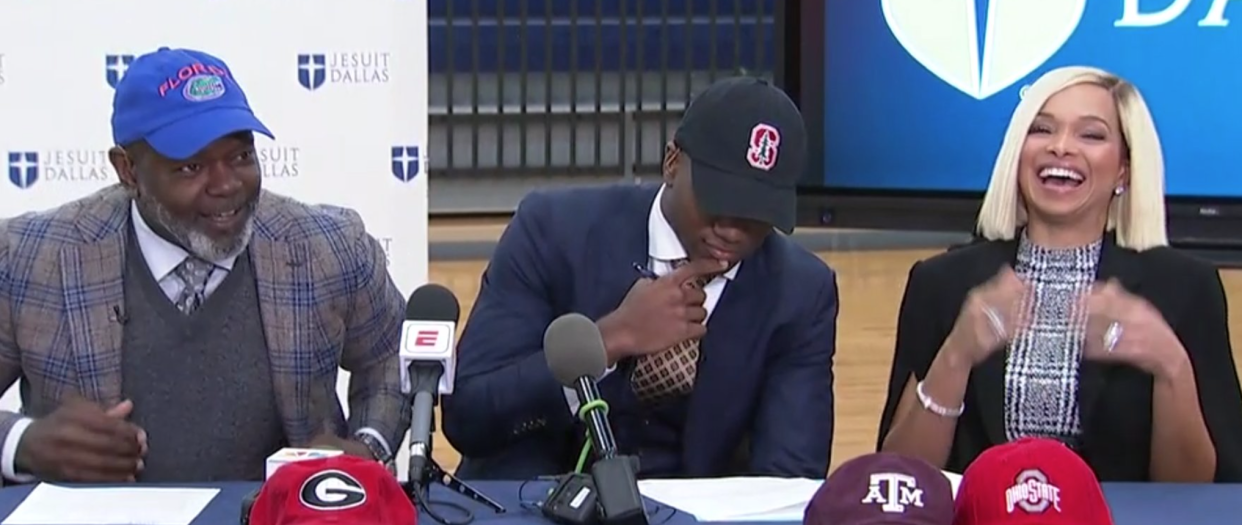 EJ Smith (center) chose Stanford on Wednesday. (via ESPN2)