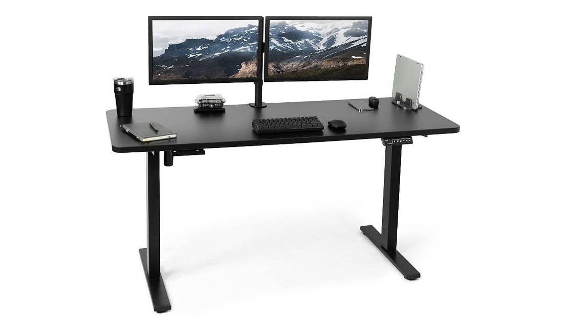 This desk’s thick, solid top is ideal for heavy-duty monitors and under-desk mounting.