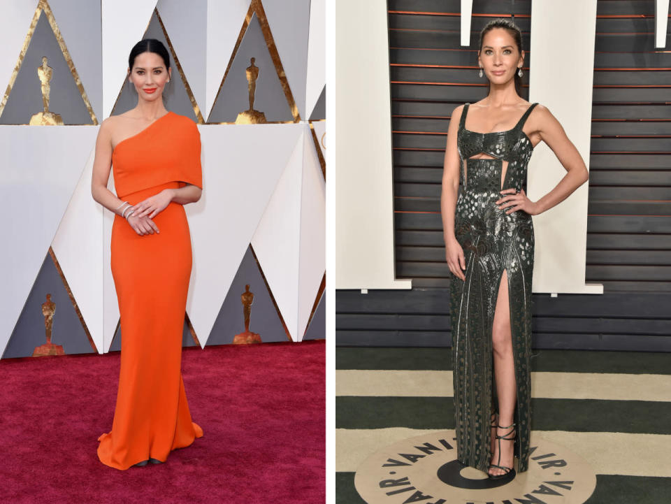 Before: Olivia Munn in a matchy-matchy look from Stella McCartney. After: The comedienne looked cool (and hot) in cutouts.