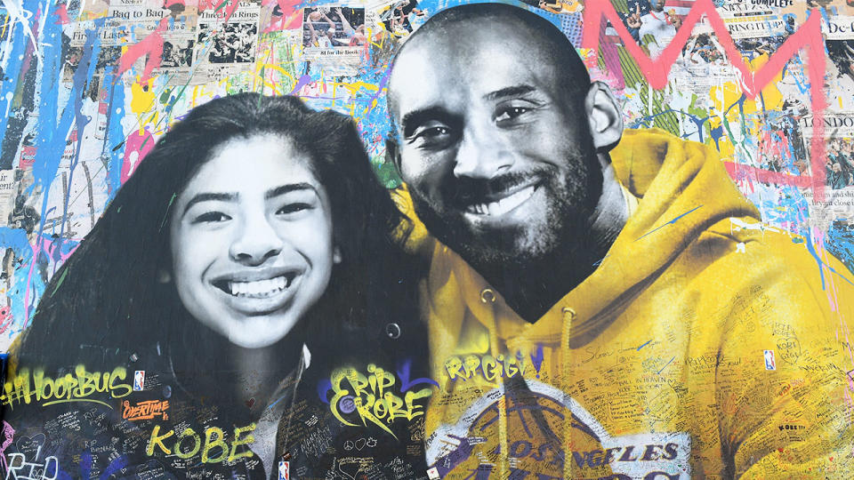 A mural honoring Kobe Bryant and his daughter Gianna in Los Angeles, CA. (Photo by Brian Rothmuller/Icon Sportswire via Getty Images)