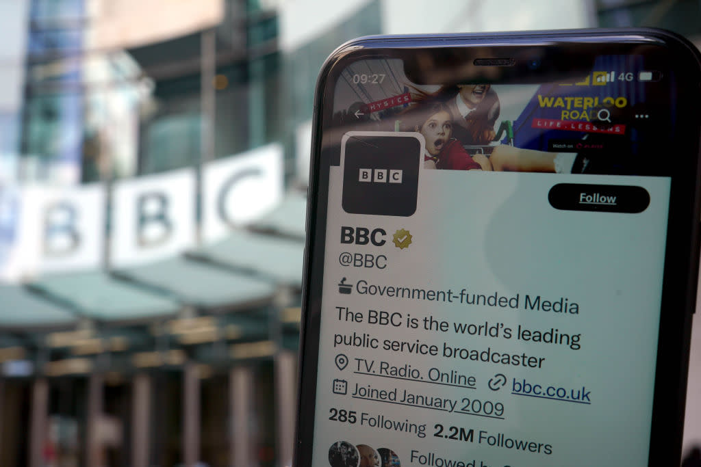 A view of the Twitter page for the main @BBC account, as Twitter owner Elon Musk has said the social media site will update the BBC's "government-funded media" tag after the broadcaster objected to the label.