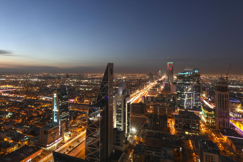 aerial nightview of Riyadh, Saudi Arabia