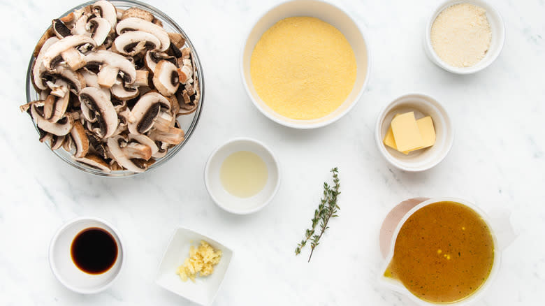 Mushroom polenta ingredients in bowls