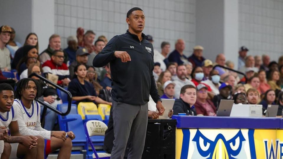 Tallahassee Community College men's basketball head coach Rick Cabrera looks on during a game at the Bill Hebrock Eagledome in Tallahassee, Florida