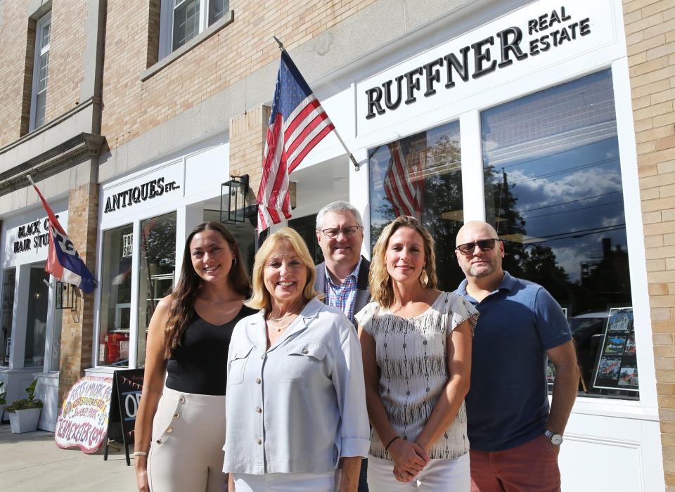 Florence Ruffner started her real estate business in Exeter more than years ago, and now there are three generations of Ruffners on staff including her two sons, daughter-in-law and granddaughter. From left are Liz, Florence, Lewis, Mollie and Scott.