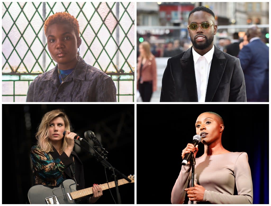 Top left clockwise: Mercury Prize-shortlisted artists Arlo Parks, Ghetts, Laura Mvula and Ellie Rowsell of Wolf Alice (Getty)