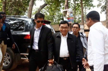 Myanmar's social welfare, relief and resettlement minister Win Myat Aye arrives at Kutupalong camp in Cox’s Bazar, Bangladesh, April 11, 2018. REUTERS/Stringer