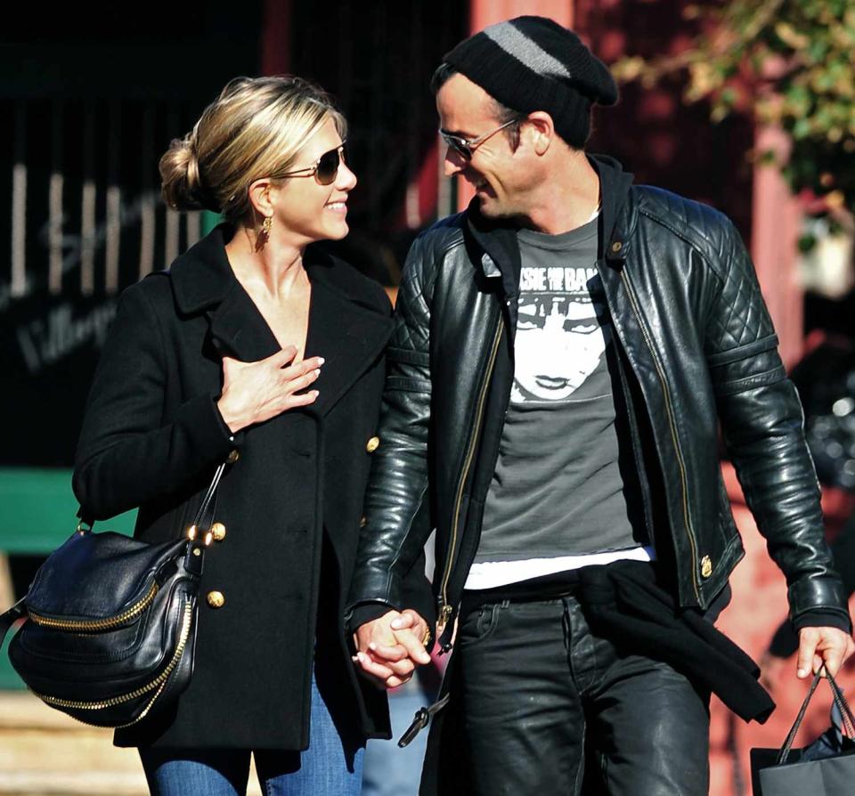 Jennifer Aniston and Justin Theroux walk in the West Village on September 18, 2011 in New York City.