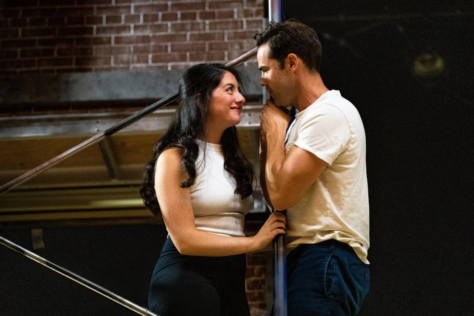 Alexandra Imbrosci-Viera, as Maria, and Nicholas Belton, as Tony, pose for a portrait during a rehearsal for South Bend Civic Theatre’s production of “West Side Story” Monday, Oct. 3, 2022, at the Morris Performing Arts Center in South Bend.