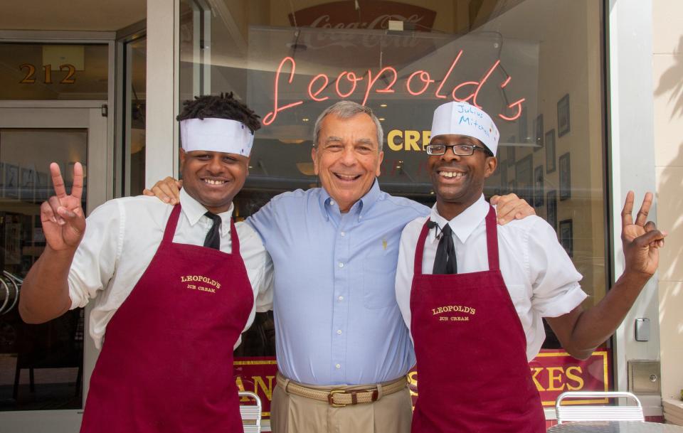 Stratton Leopold with two EmployAbility participants hired to work at Leopold's Ice Cream on Broughton Street.