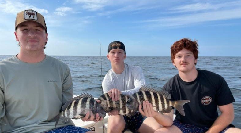 Holding their nice catch of sheepshead from Good Friday, from Right to left is David Moloney along with his buddies Conner and Paul. Great way to spend a school holiday with friends and family.