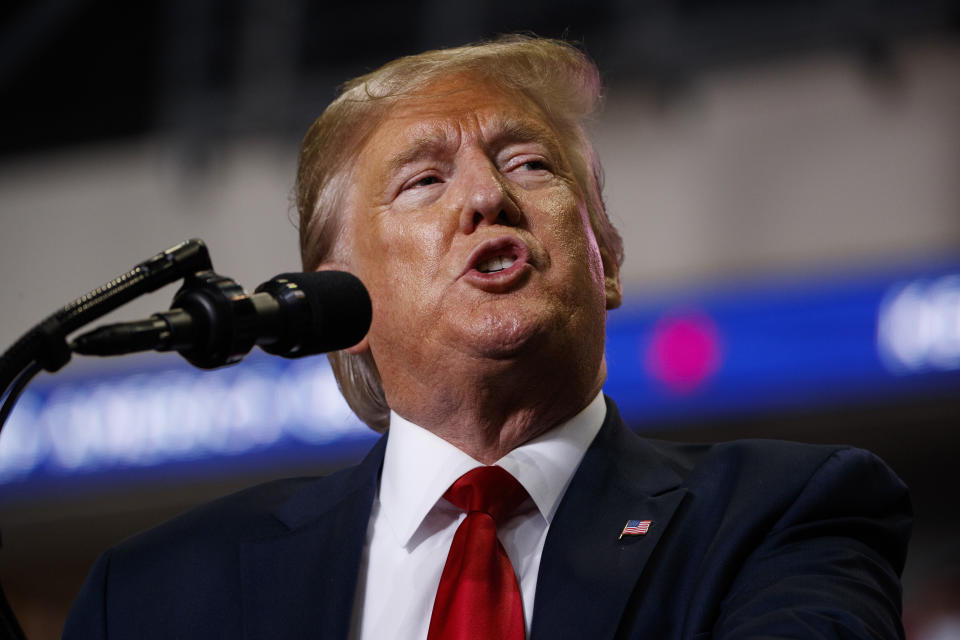 FIEL - In this Sept. 16, 2019, file photo, President Donald Trump speaks during a campaign rally at the Santa Ana Star Center in Rio Rancho, N.M. North Korea has praised President Trump for saying Washington may pursue an unspecified “new method” in nuclear negotiations with Pyongyang. (AP Photo/Evan Vucci, File)