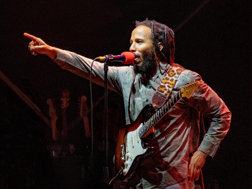 Ziggy Marley performing on the Open Air Stage at the Womad Festival on 26 July 2019.