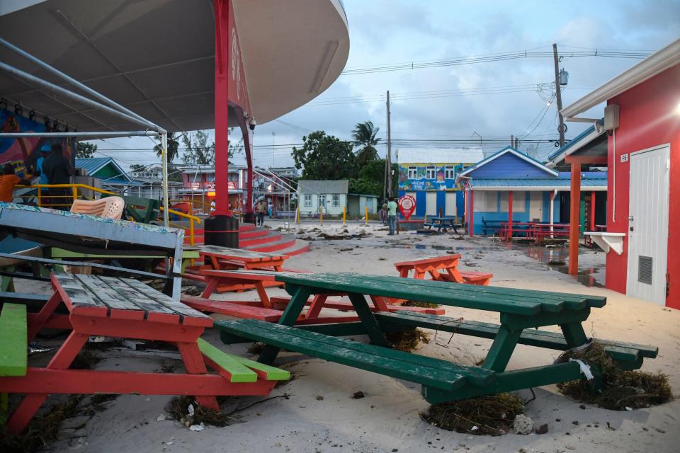 Damaged outdoor furniture is seen after the passage of Hurricane Beryl in Oistins gardens, Christ Church, Barbados on July 1, 2024.