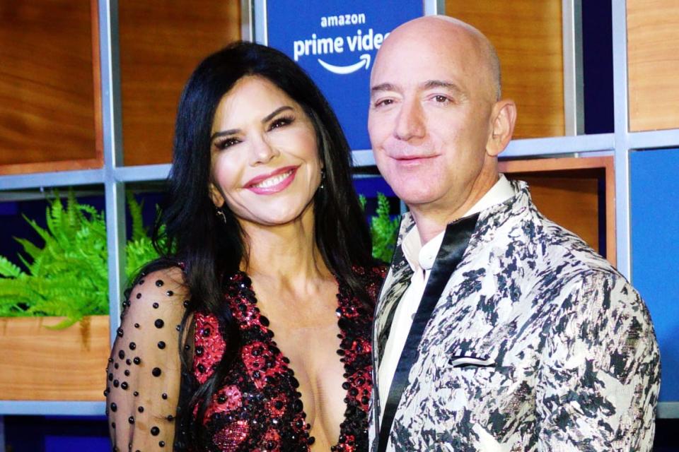   <div class="inline-image__caption"><p>Lauren Sanchez and Jeff Bezos in Mumbai, India. </p></div> <div class="inline-image__credit">Prodip Guha/Getty</div>