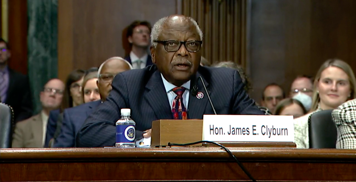 House Majority Whip Jim Clyburn, D-Columbia, introduces South Carolina Judge DeAndrea Gist Benjamin at a Sentence Judiciary Committee hearing on Tuesday, Nov. 15, 2022.