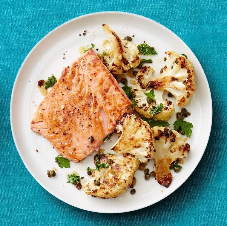 seared salmon with roasted cauliflower