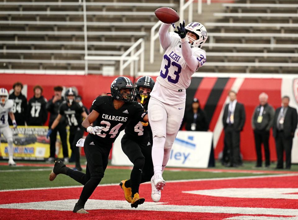 Corner Canyon and Lehi play in high school football semifinal action at Rice-Eccles Stadium in Salt Lake City on Friday, Nov. 10, 2023. | Scott G Winterton, Deseret News