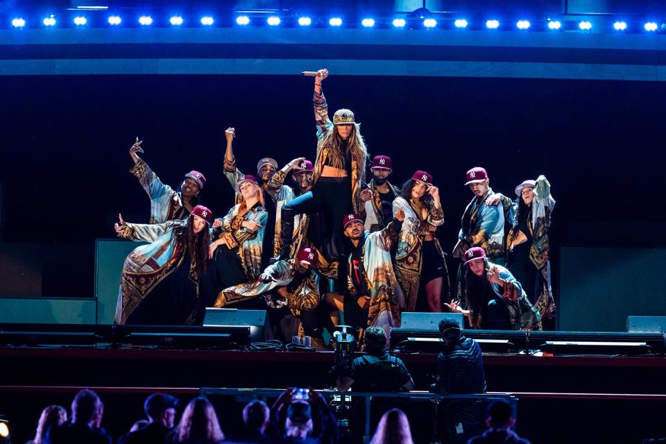 Jennifer Lopez is seen rehearsing for the Global Citizen concert in Central Park on September 24, 2021 in New York City.