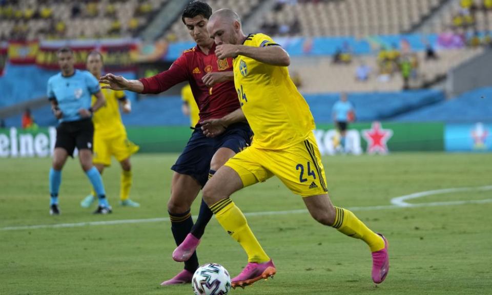 Alvaro Morata is thwarted by Sweden’s Marcus Danielson.