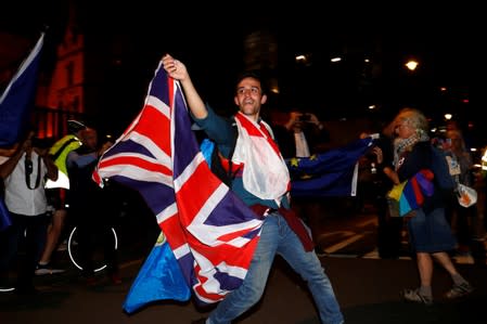 Anti-Brexit protesters attend a demonstration, in London