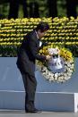 <p>Japan Prime Minister Shinzo Abe attends a ceremony at the Hiroshima Peace Memorial Park on Aug. 6, 2017 in Hiroshima, Japan. (Photo: David Mareuil/Anadolu Agency/Getty Images) </p>