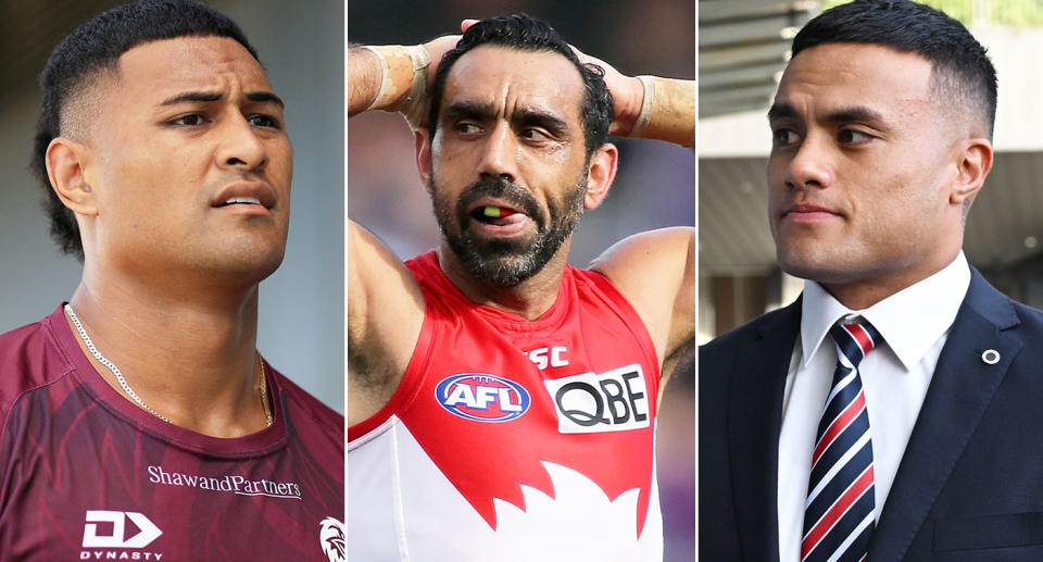 Haumole Olakau’atu has echoed Spencer Leniu's assertion that he's never heard of Swans legend Adam Goodes and did not know 'monkey' was a racial term. Pic: Getty