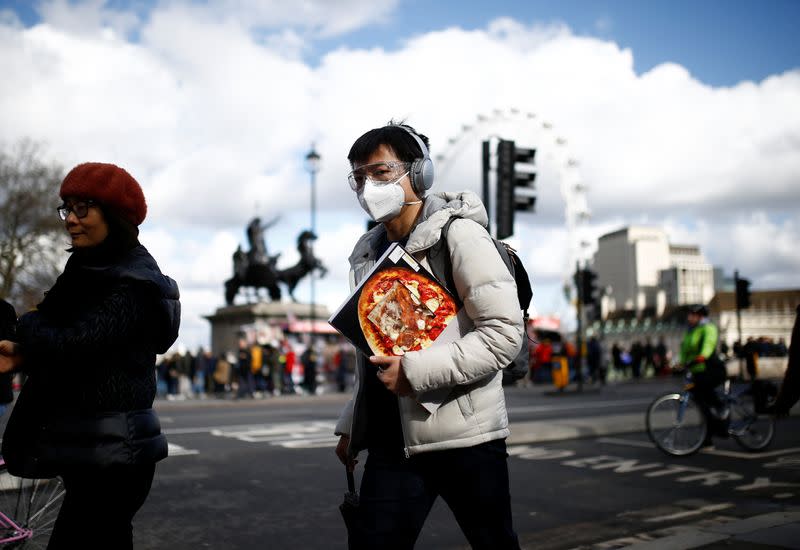 People are pictured wearing protective face masks in London