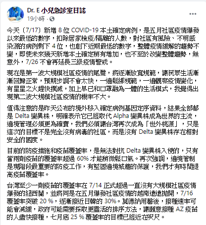 急診醫師謝宗學臉書貼文。   圖: 翻攝自Dr. E 小兒急診室日誌臉書