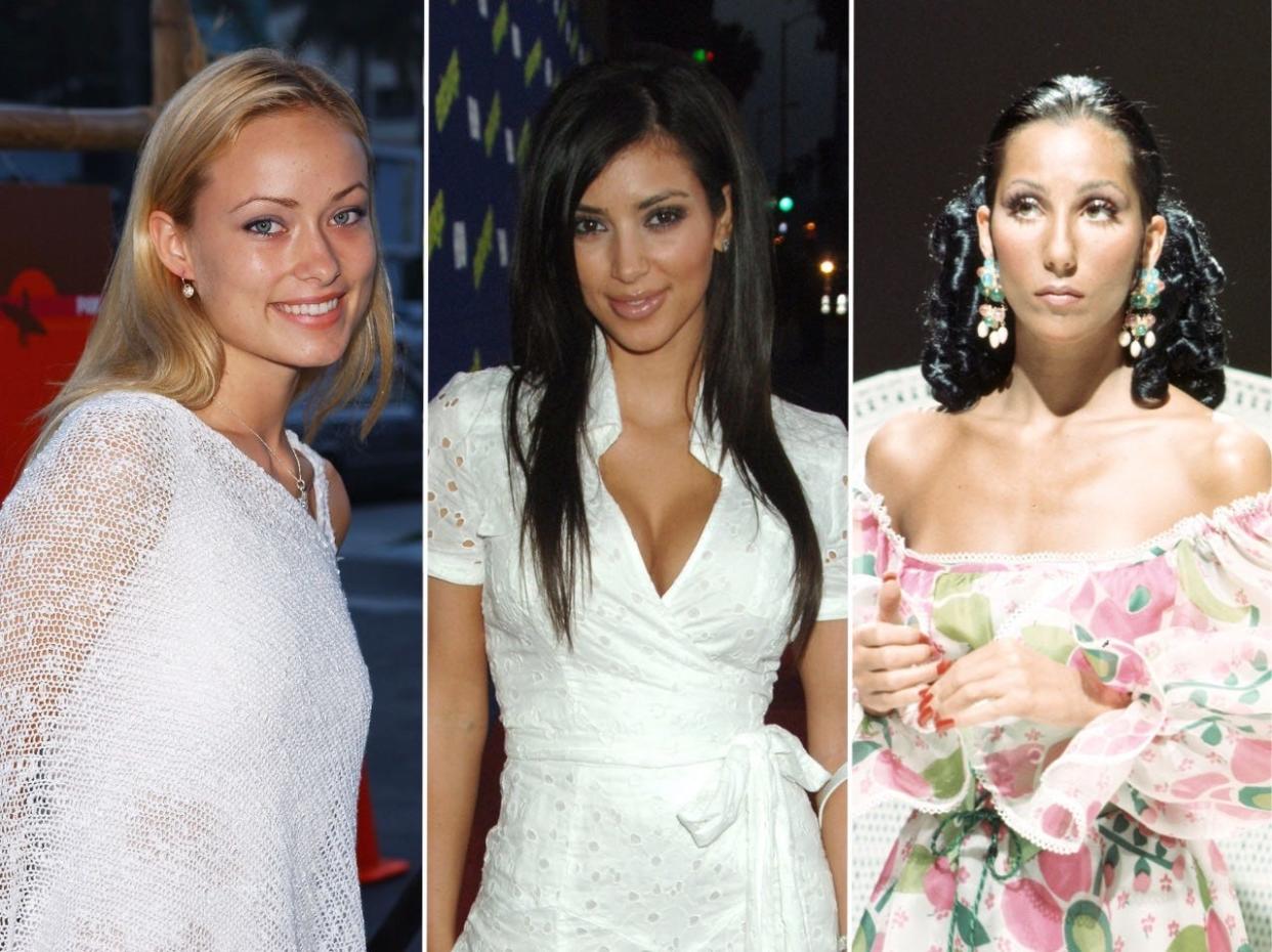 Olivia Wilde in 2003 (L), Kim Kardashian in 2006 (C), Cher in 1974 (R).