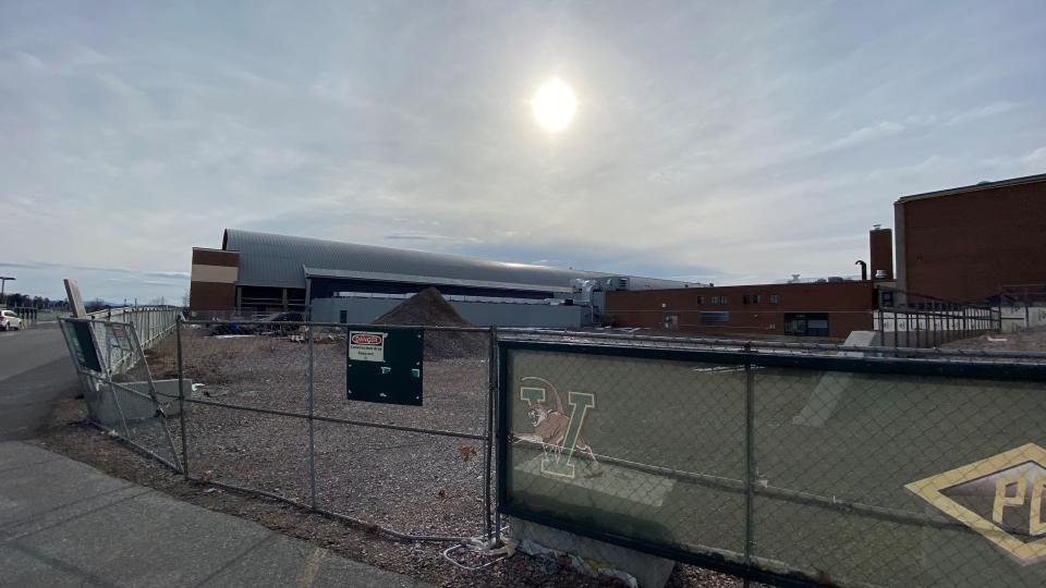 The construction site of the Tarrant Center, the University of Vermont basketball team's still-to-be-built home arena, on Thursday, Feb. 16, 2023.