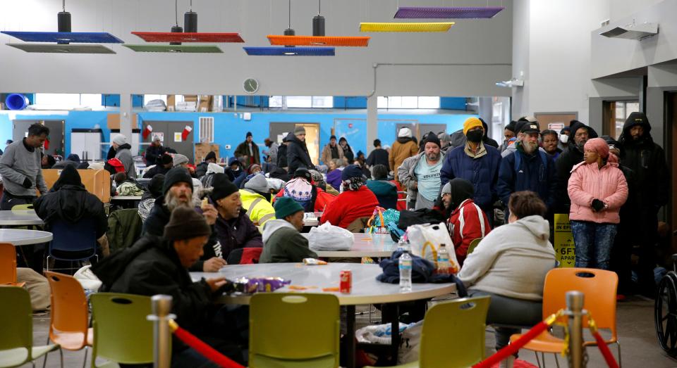 Clients fill the day shelter Thursday at the Homeless Alliance in Oklahoma City during a winter storm.