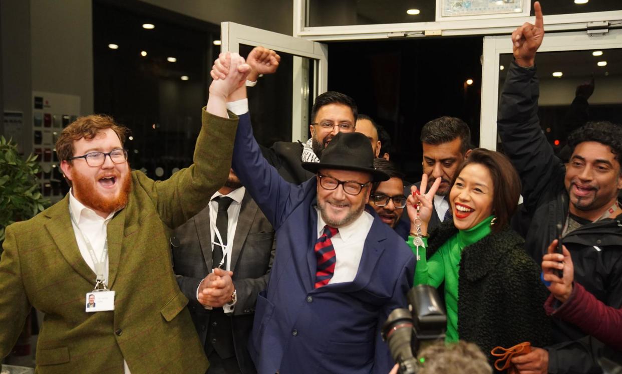 <span>George Galloway used a victory speech to herald what he called a ‘shifting of the tectonic plates’ in British politics.</span><span>Photograph: Peter Byrne/PA</span>