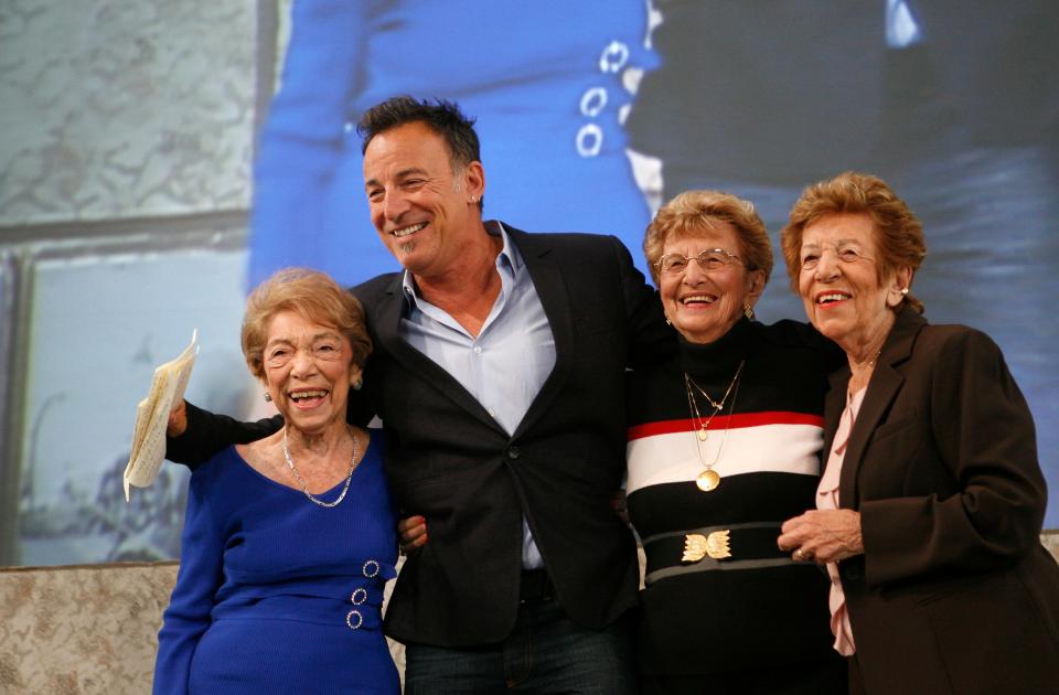 Bruce Springsteen poses with his aunt Dora Kirby (left), mother Adele Springsteen, and aunt Ida Urbelis after being honored at the Ellis Island Family Heritage Awards on April 22, 2010, on Ellis Island in New York.