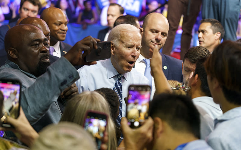 President Biden greets supporters following a Democratic National Committee grassroots event