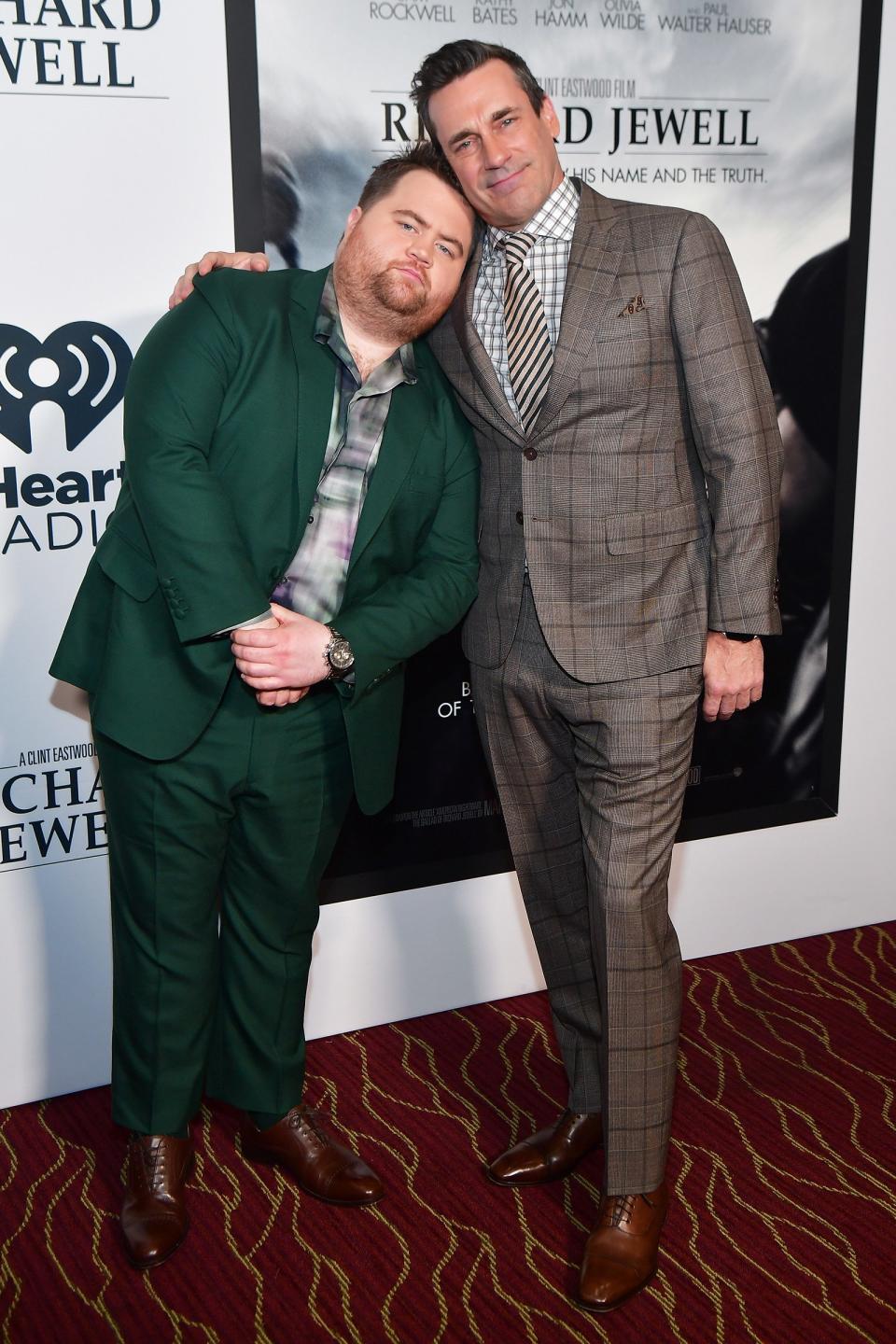 Paul Walter Hauser and costar Jon Hamm pose together at the <i>Richard Jewell</i> Atlanta screening on Tuesday at Rialto Center of the Arts in Atlanta.