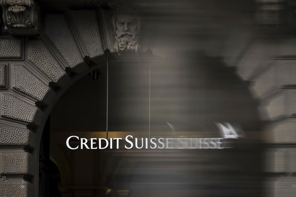 Credit Suisse's headquarters in Zurich, Switzerland, on March 19, 2023. (Michael Buholzer / Keystone via AP)