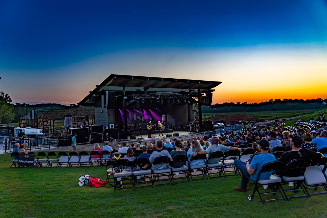 The Amp music venue at Dant Crossing at sunset. The 2,000-seat amphitheater opened last summer and has been drawing top musical acts such as Cheap Trick, Little Big Town, Dwight Yoakam, Billy Ray Cyrus and more.