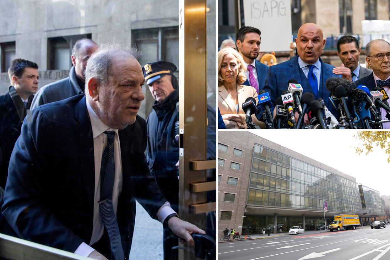 Harvey Weinstein at Manhattan court, his lawyer in the appeal and Bellevue Hospital.