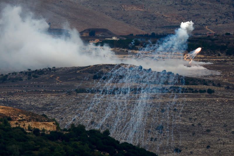 FILE PHOTO: White phosphorus fired by Israeli army to create a smoke screen on the Israel-Lebanon border